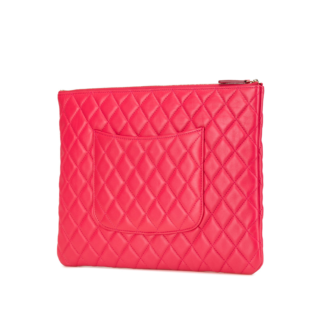 Large Quilted Lambskin O Case Clutch Pink - Gaby Paris