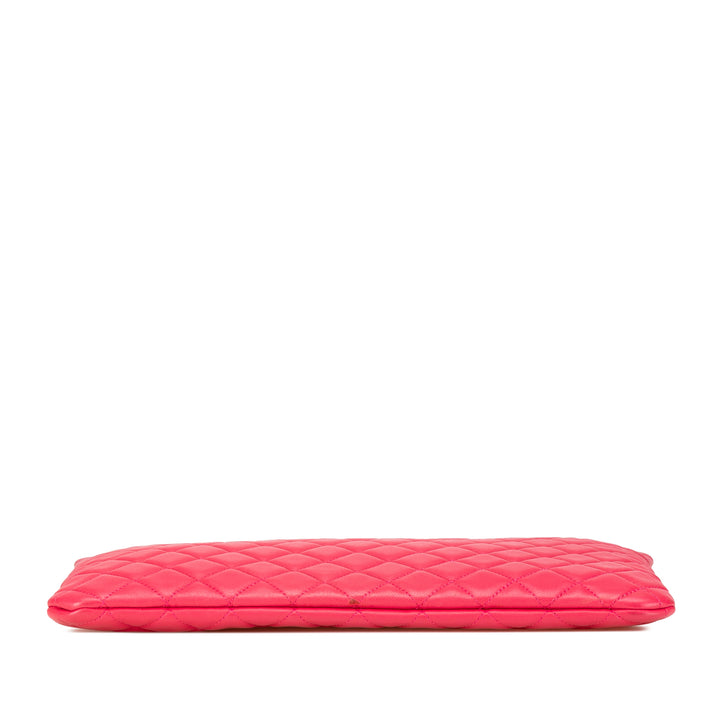 Large Quilted Lambskin O Case Clutch Pink - Gaby Paris