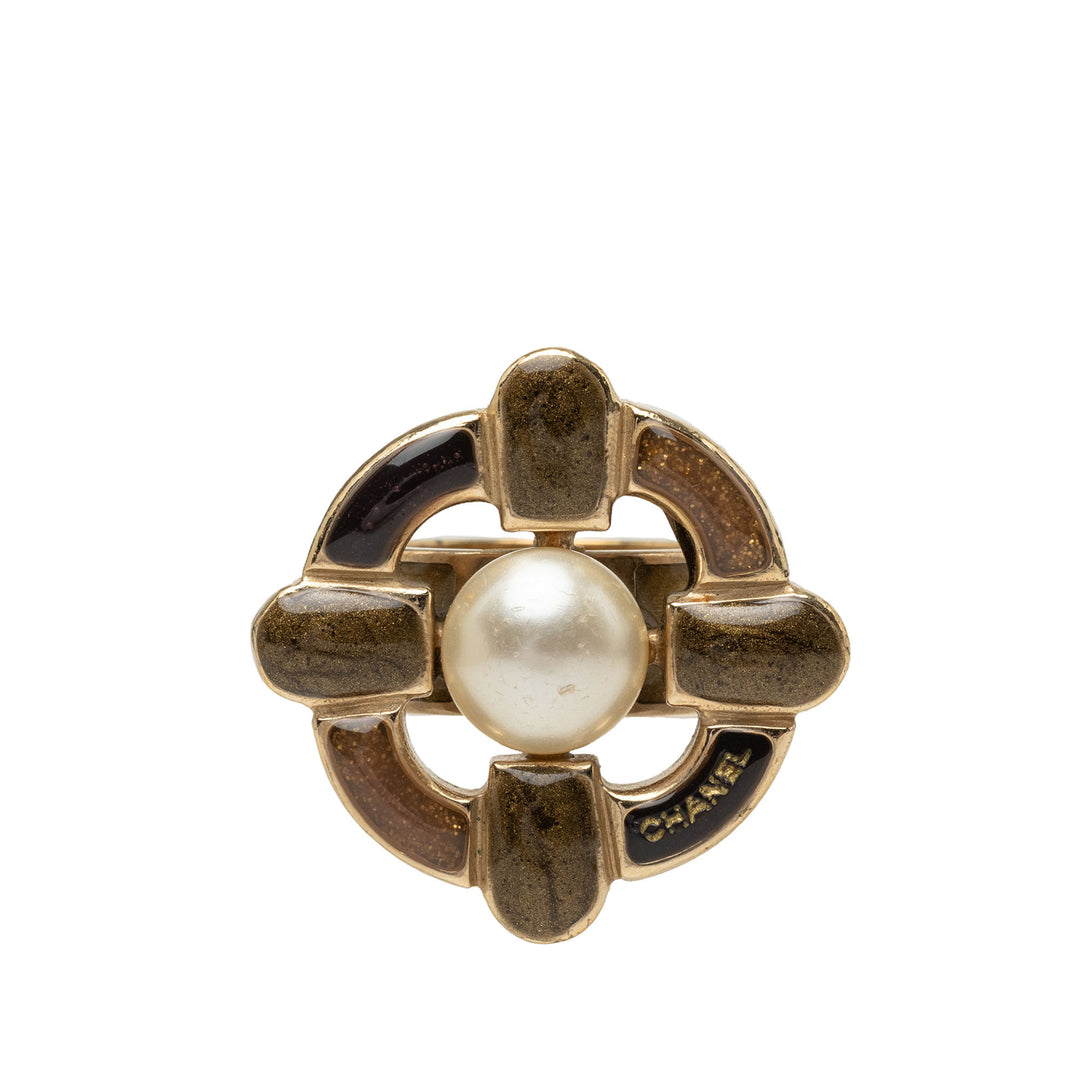 plaqué Logo et Émail Perles fantaisie Bague Doré