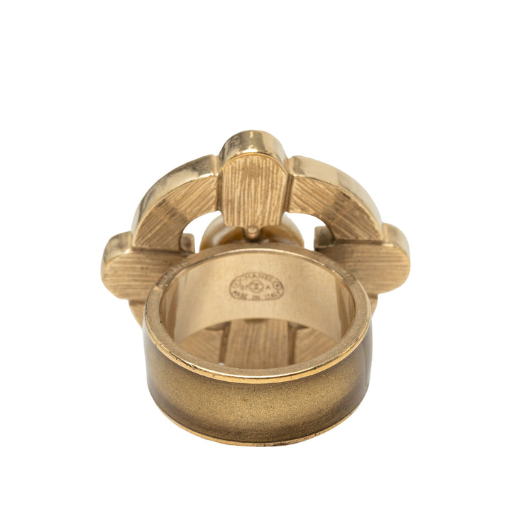 plaqué Logo et Émail Perles fantaisie Bague Doré
