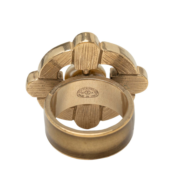 plaqué Logo et Émail Perles fantaisie Bague Doré