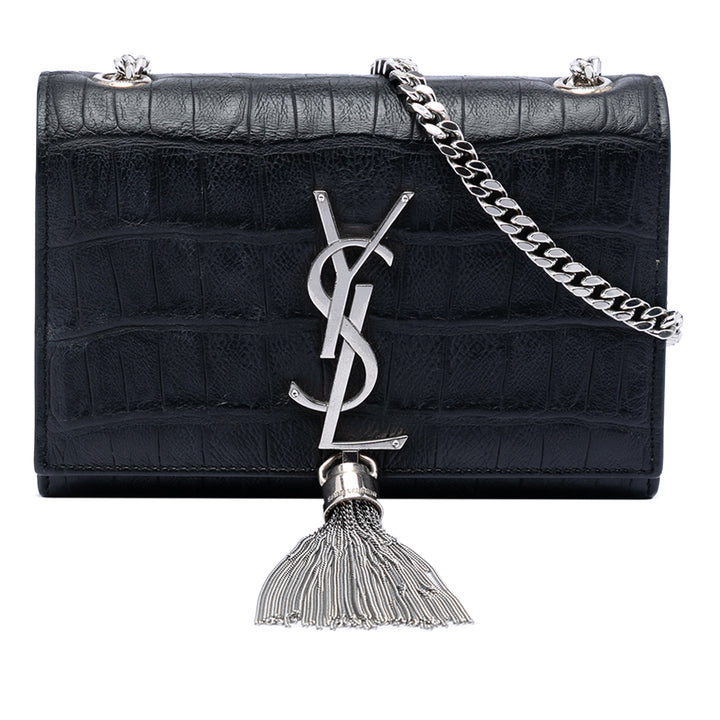 Saint Laurent Small Croc embossé Cuir Monogram Kate Pompon Sac porté croisé