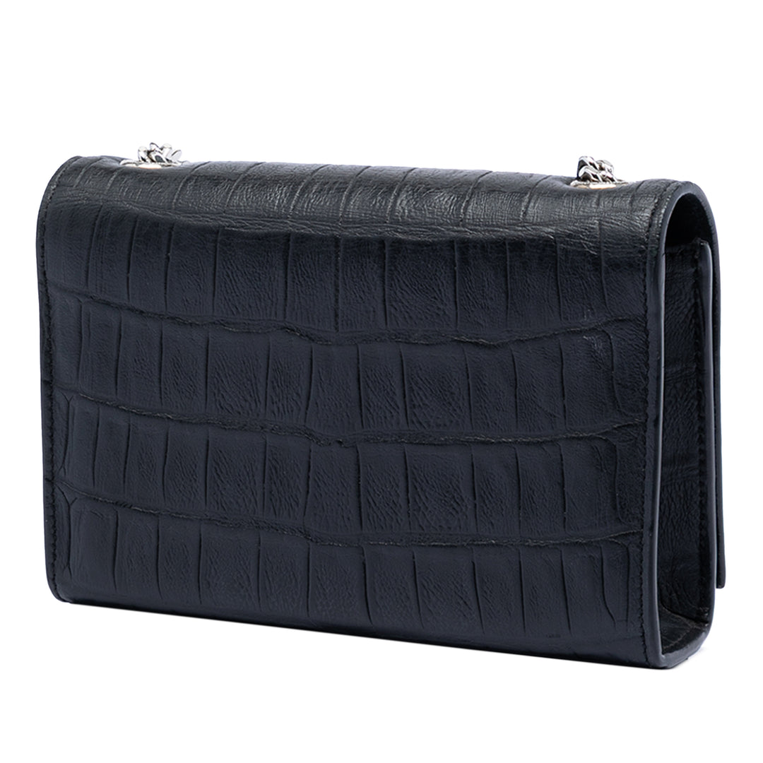Saint Laurent Small Croc embossé Cuir Monogram Kate Pompon Sac porté croisé