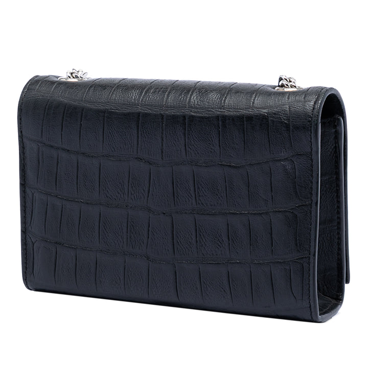 Saint Laurent Small Croc embossé Cuir Monogram Kate Pompon Sac porté croisé