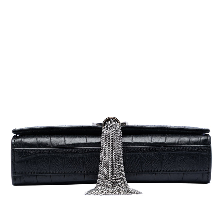 Saint Laurent Small Croc embossé Cuir Monogram Kate Pompon Sac porté croisé
