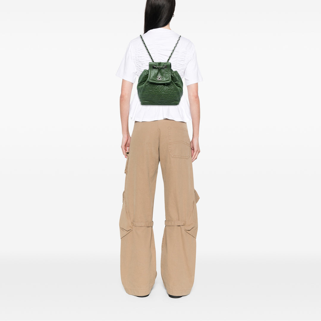 Chanel Matelassé vieilli Beijing 2 in 1 Sac à dos Cuir de veau Vert