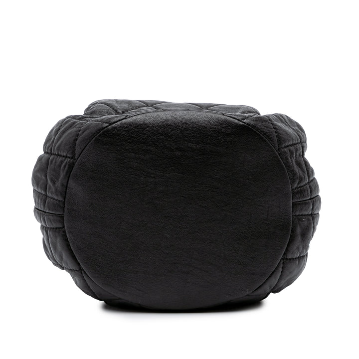CC Quilted Lambskin Chain Drawstring Bucket Bag Black - Gaby Paris