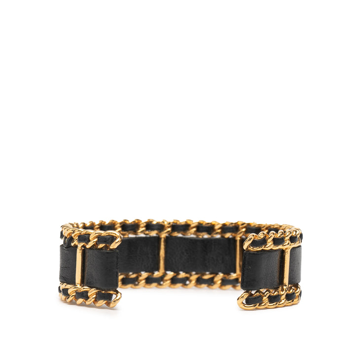 Chanel Doré Plated Cuir Woven Chain Cuff Bracelet Doré – GABY PARIS Authentique