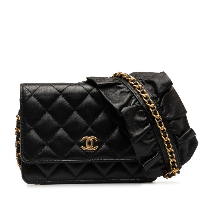 Lambskin Romance Wallet On Chain Black - Gaby Paris