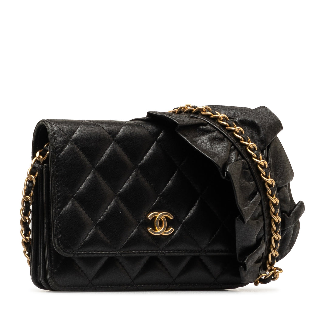 Lambskin Romance Wallet On Chain Black - Gaby Paris