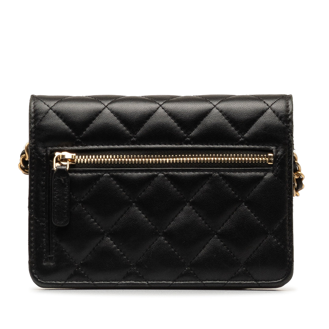 Lambskin Romance Wallet On Chain Black - Gaby Paris