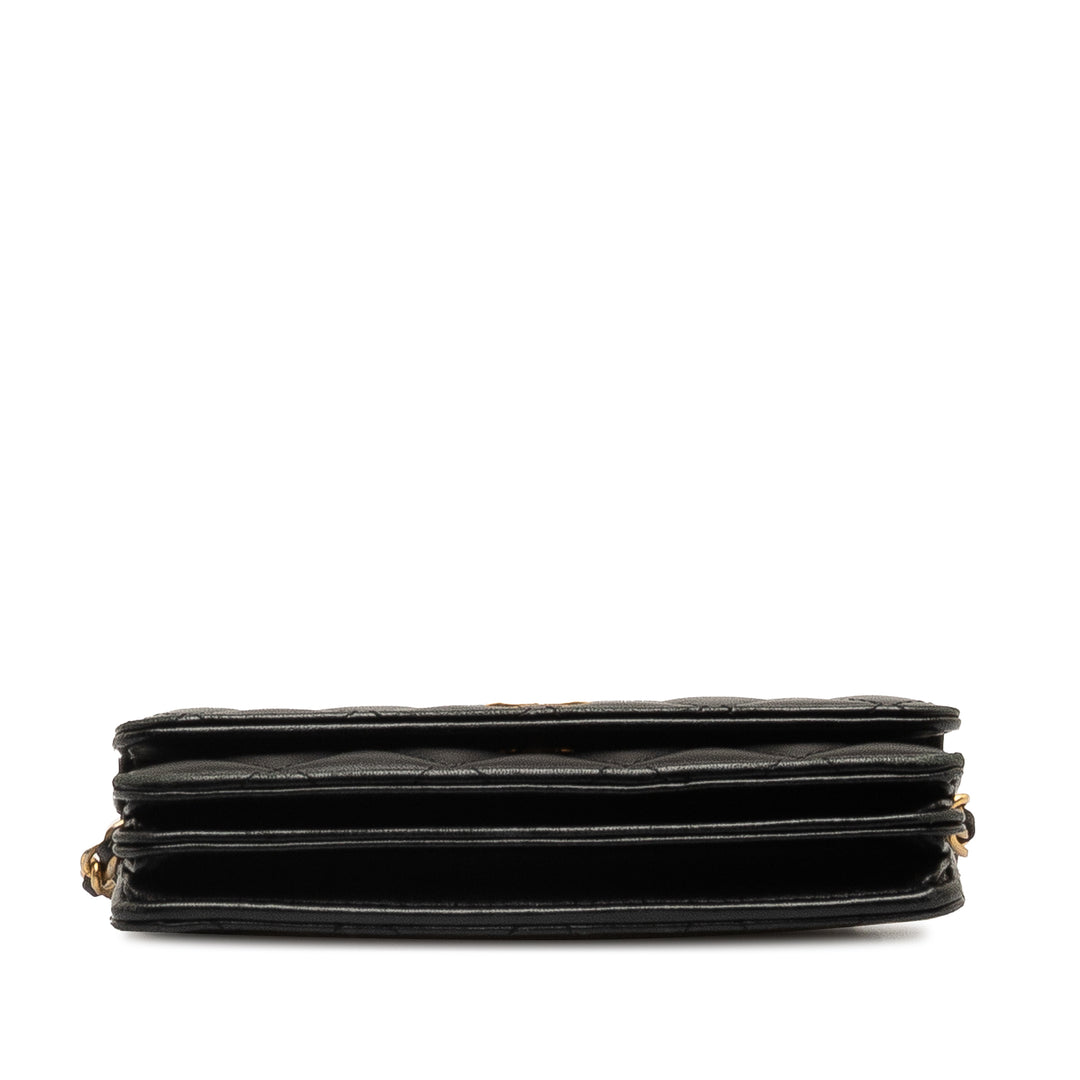 Lambskin Romance Wallet On Chain Black - Gaby Paris