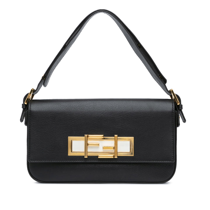 Leather 3Baguette Shoulder Bag Black - Gaby Paris