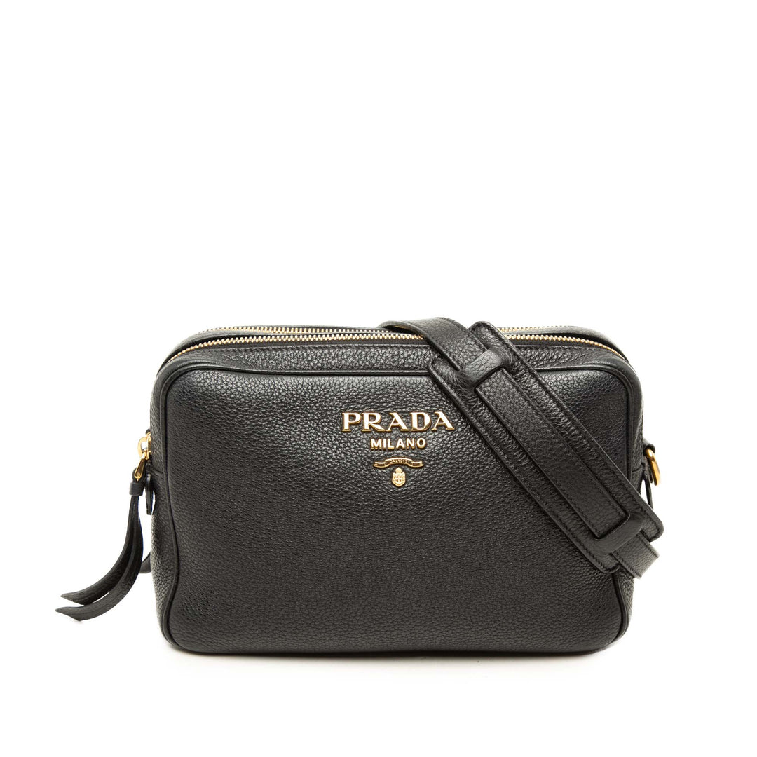 Prada Vitello Phenix Double Zippé Sac caméra Noir – vue principale – GABY PARIS