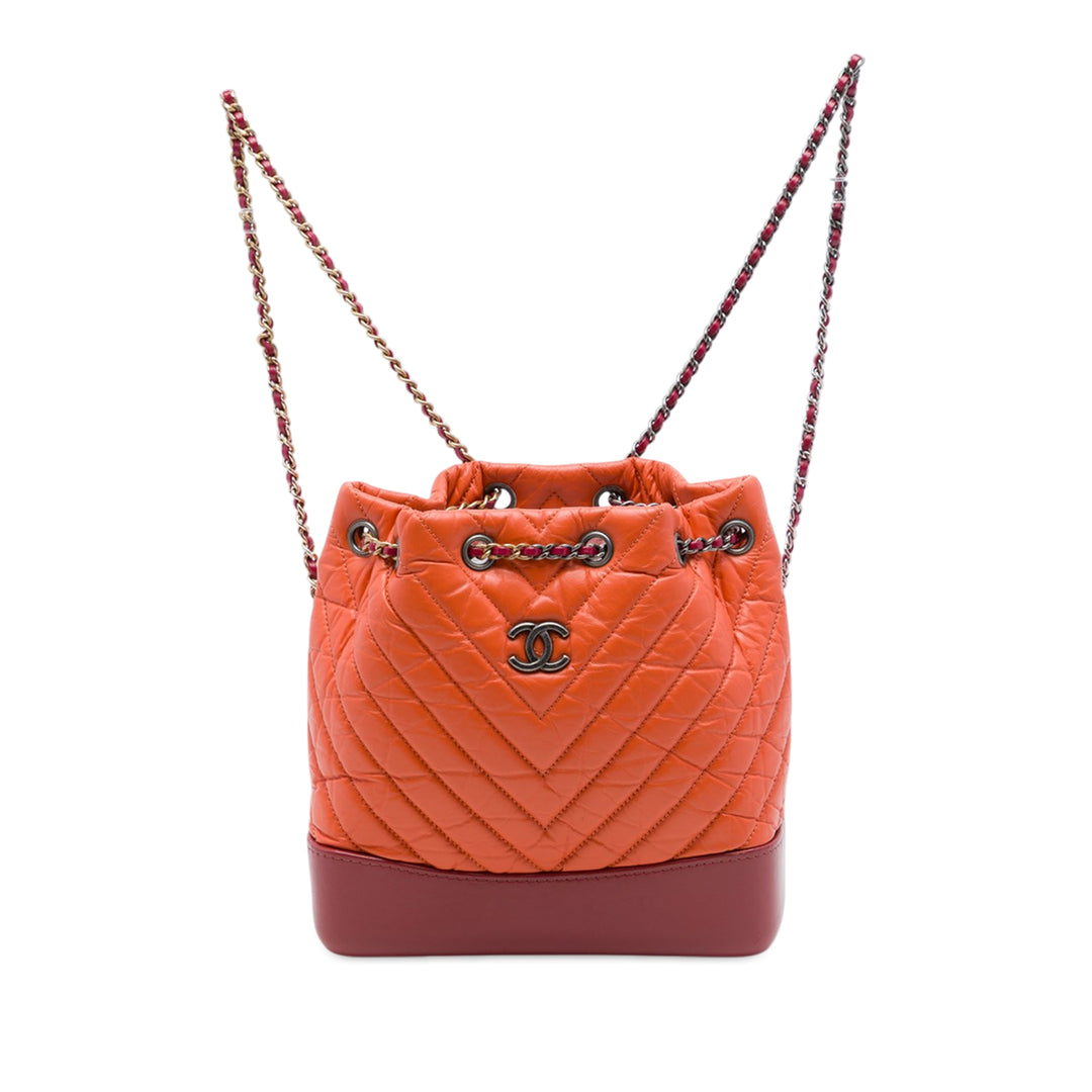Bicolore Chevron vieilli Gabrielle Sac à dos Petit Cuir de veau Orange