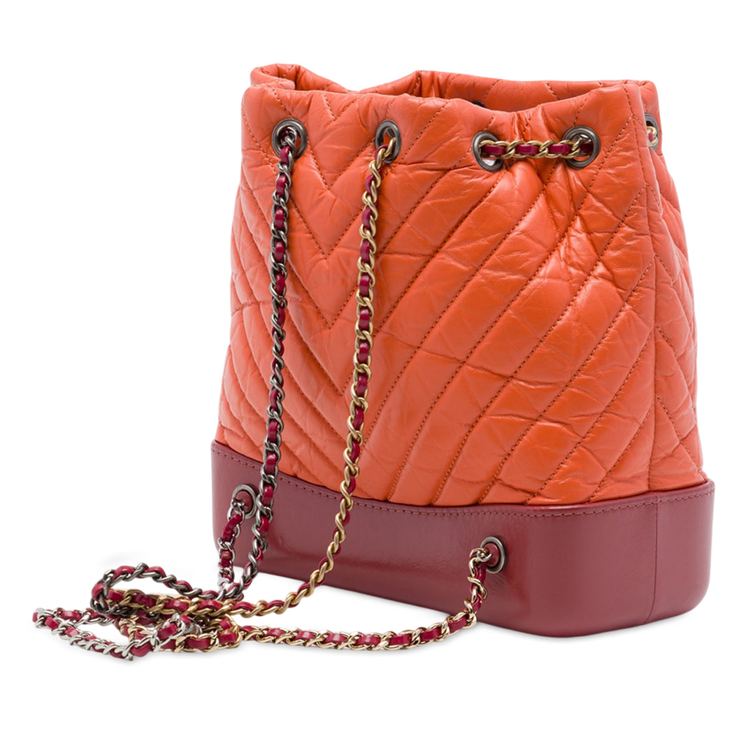 Bicolore Chevron vieilli Gabrielle Sac à dos Petit Cuir de veau Orange