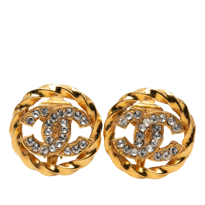 Chanel CC plaqué Strass Rond Rope Clip On Boucles d’oreilles
