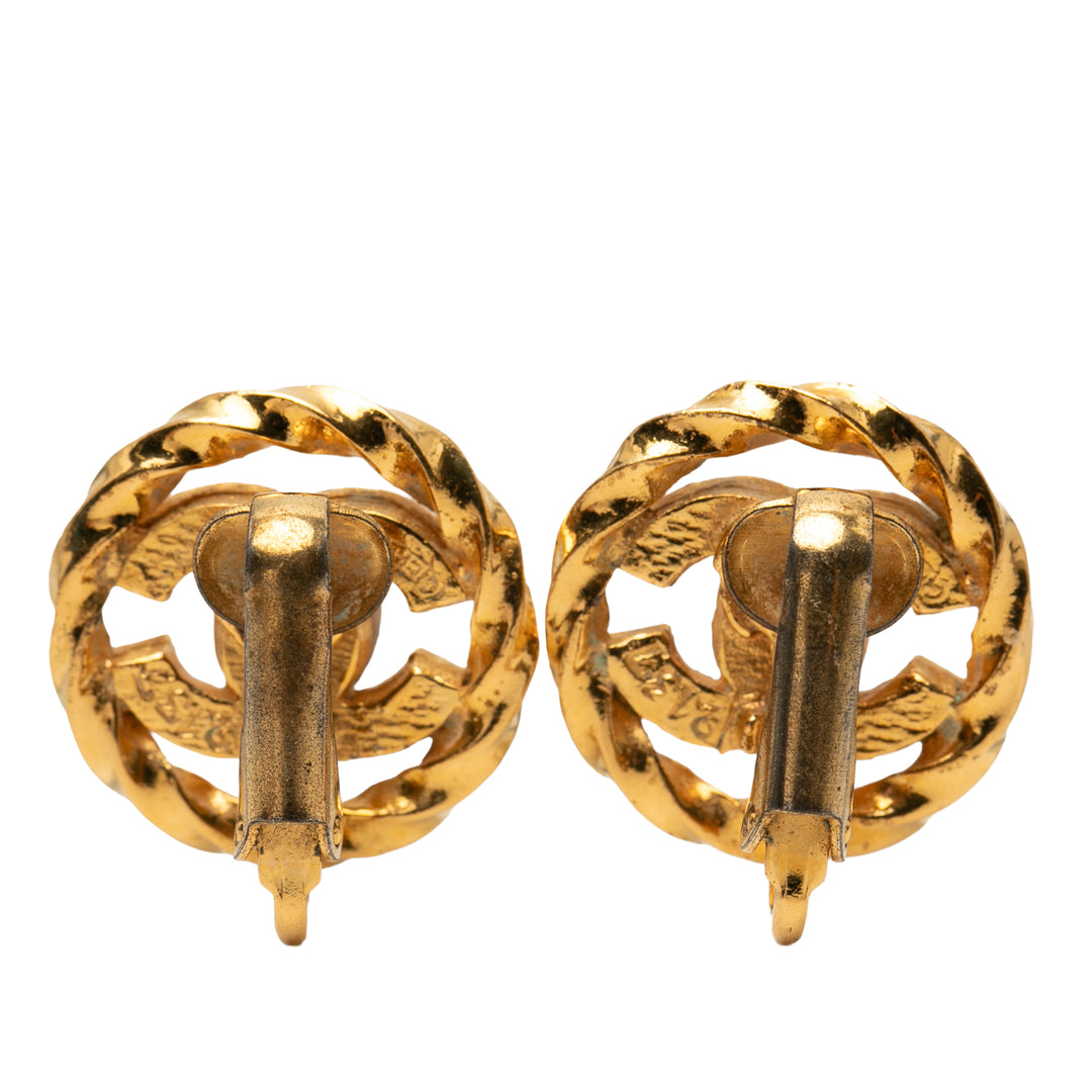 Chanel CC plaqué Strass Rond Rope Clip On Boucles d’oreilles
