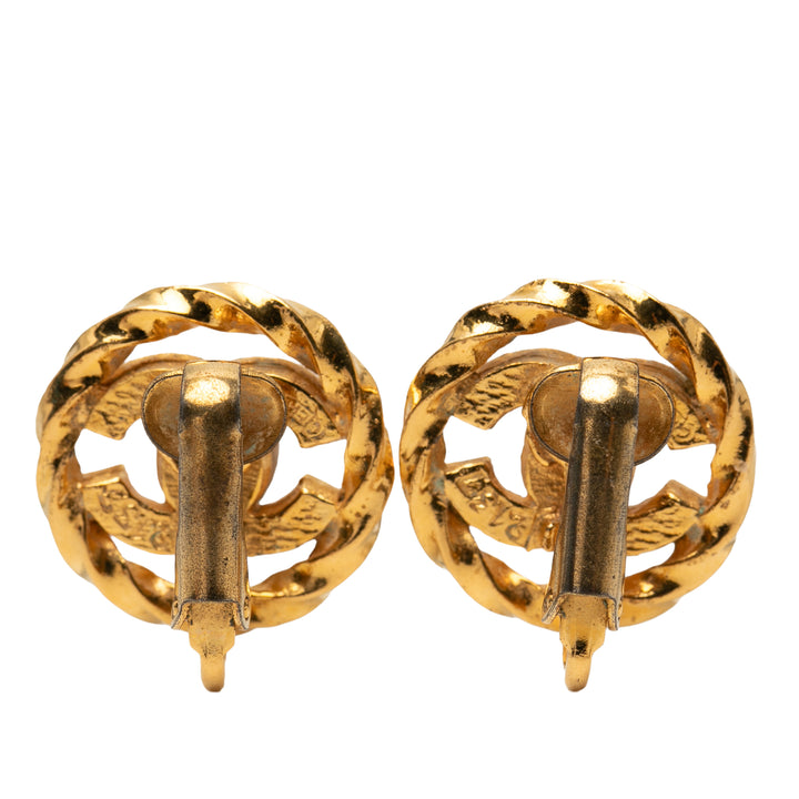 Chanel CC plaqué Strass Rond Rope Clip On Boucles d’oreilles