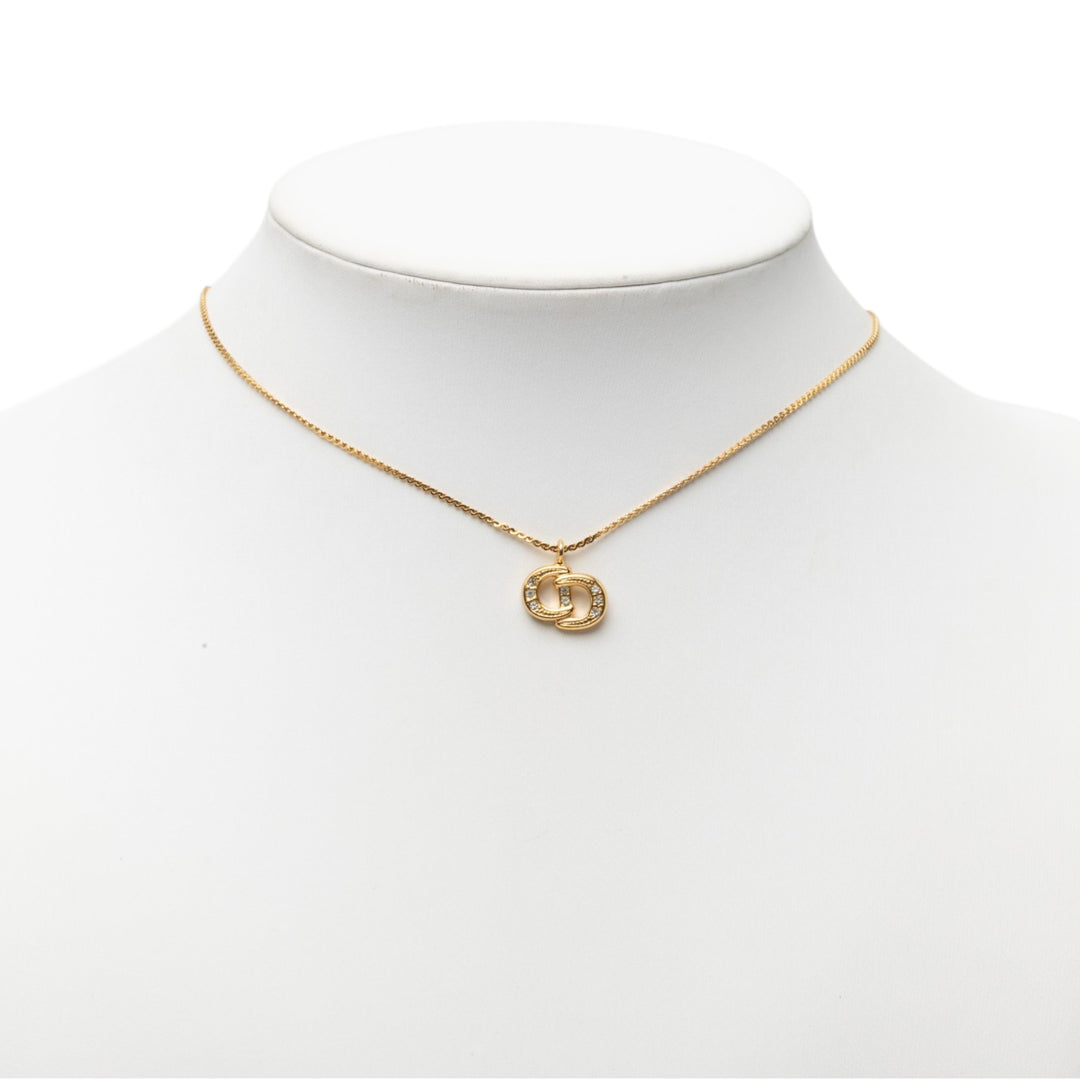 Dior plaqué Strass CD Logo Pendant Collier
