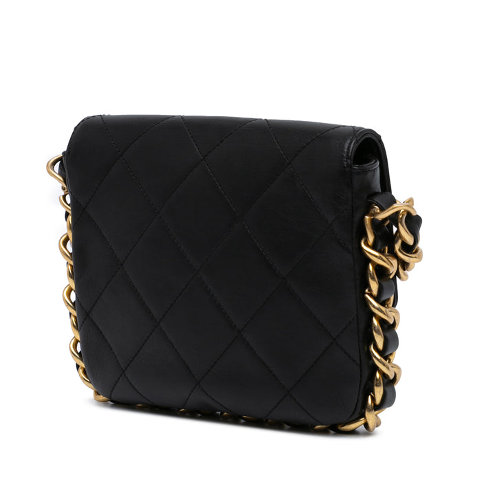 Small Quilted Calfskin Framing Chain Flap Black - Gaby Paris