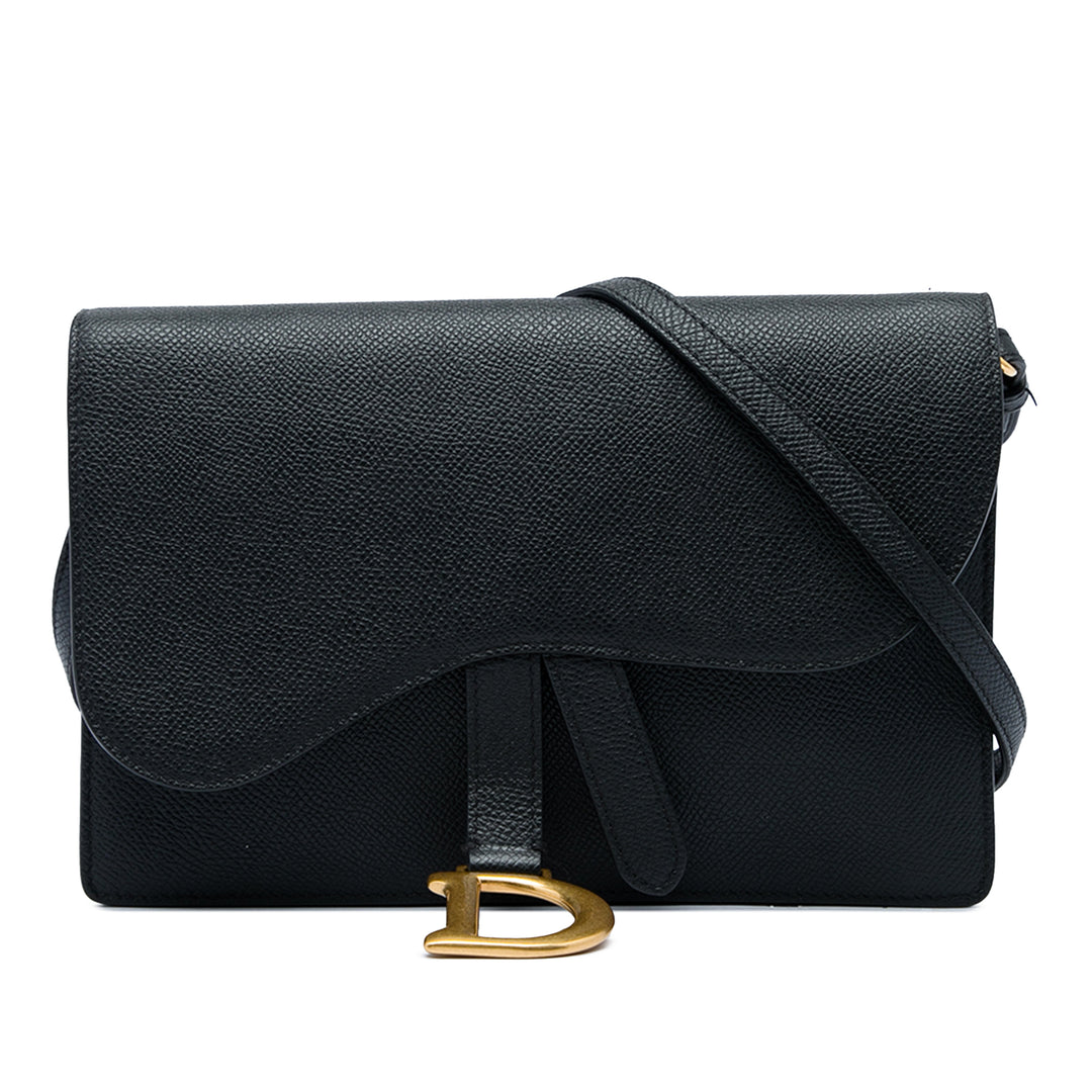 Dior grainé Saddle Pochette Cuir de veau grainé Noir – vue principale – GABY PARIS