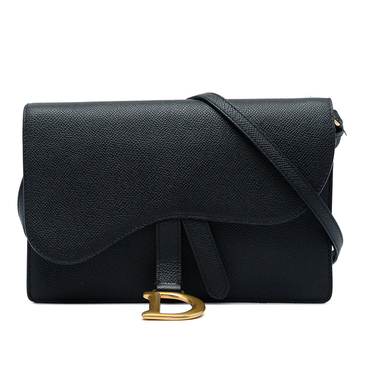 Dior grainé Saddle Pochette Cuir de veau grainé Noir – vue principale – GABY PARIS
