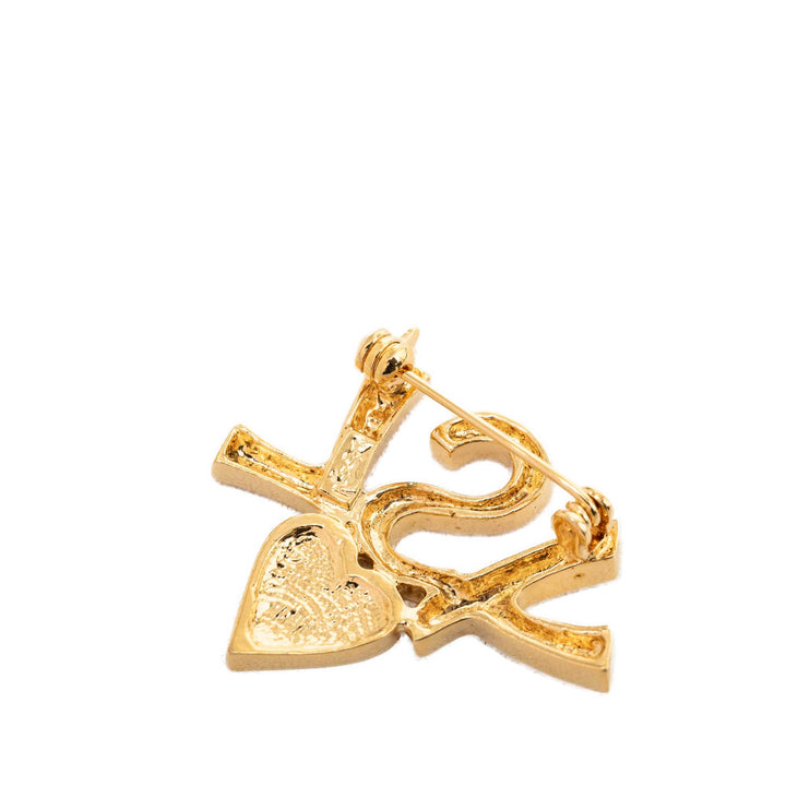 Saint Laurent plaqué Logo et Cristal Heart Broche Doré