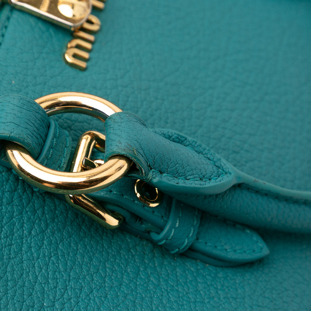 Miu Miu Goatskin Madras Sac cartable Bleu