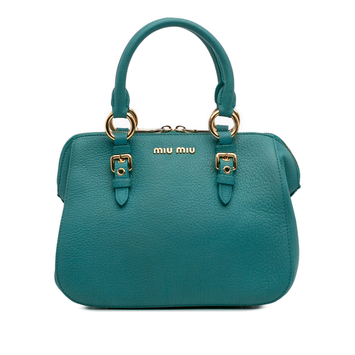 Miu Miu Goatskin Madras Sac cartable Bleu