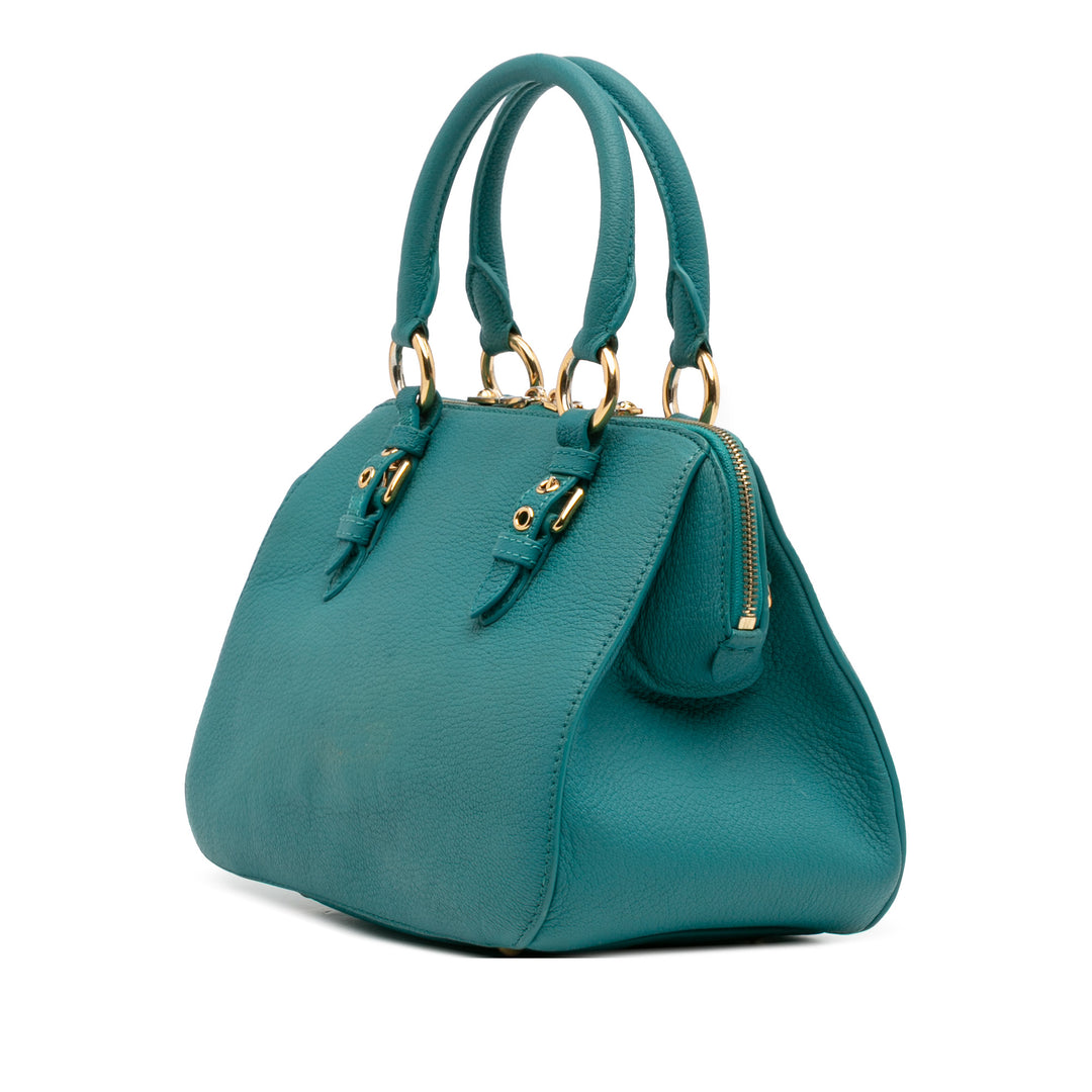 Miu Miu Goatskin Madras Sac cartable Bleu