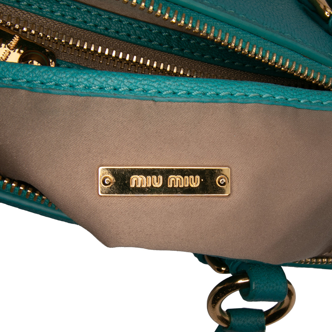 Miu Miu Goatskin Madras Sac cartable Bleu