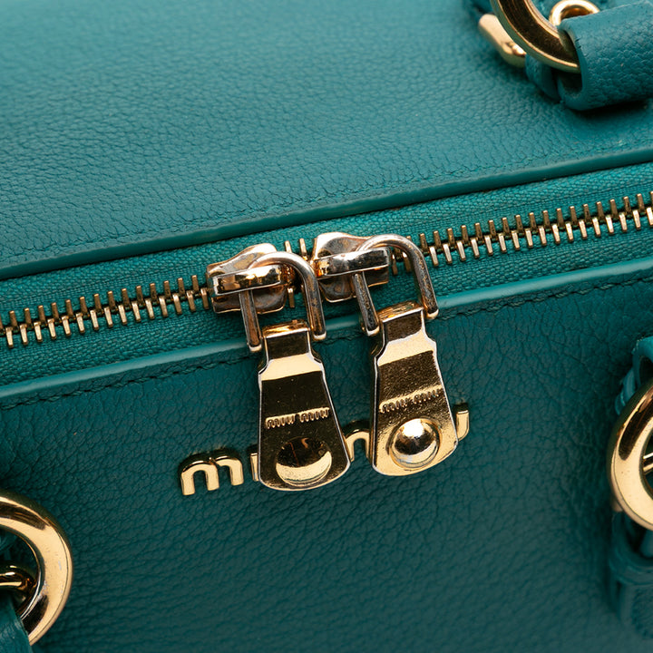 Miu Miu Goatskin Madras Sac cartable Bleu