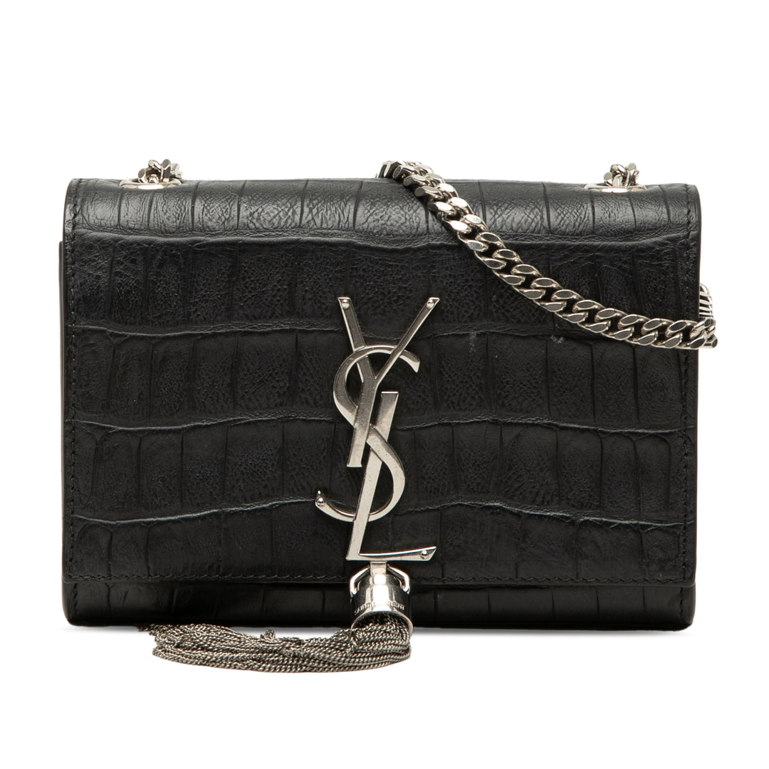 Saint Laurent Small Croc embossé Cuir Monogram Kate Pompon Sac porté croisé