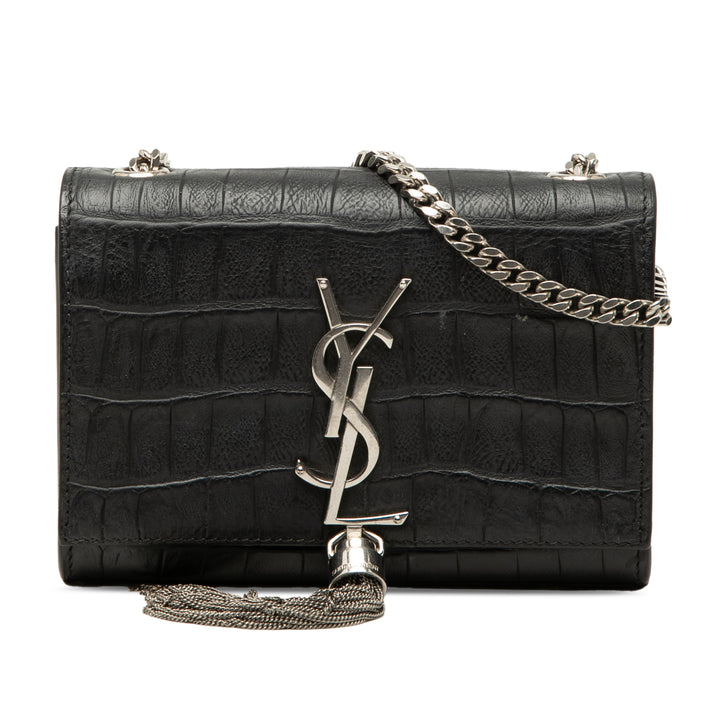 Saint Laurent Small Croc embossé Cuir Monogram Kate Pompon Sac porté croisé