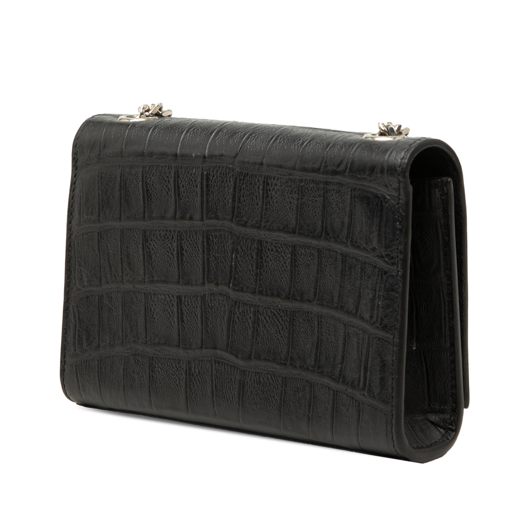Saint Laurent Small Croc embossé Cuir Monogram Kate Pompon Sac porté croisé