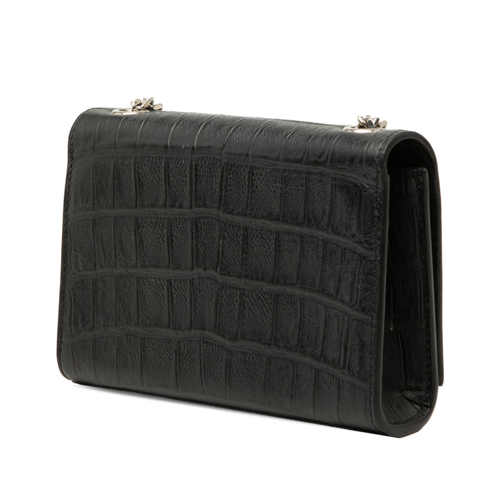 Saint Laurent Small Croc embossé Cuir Monogram Kate Pompon Sac porté croisé