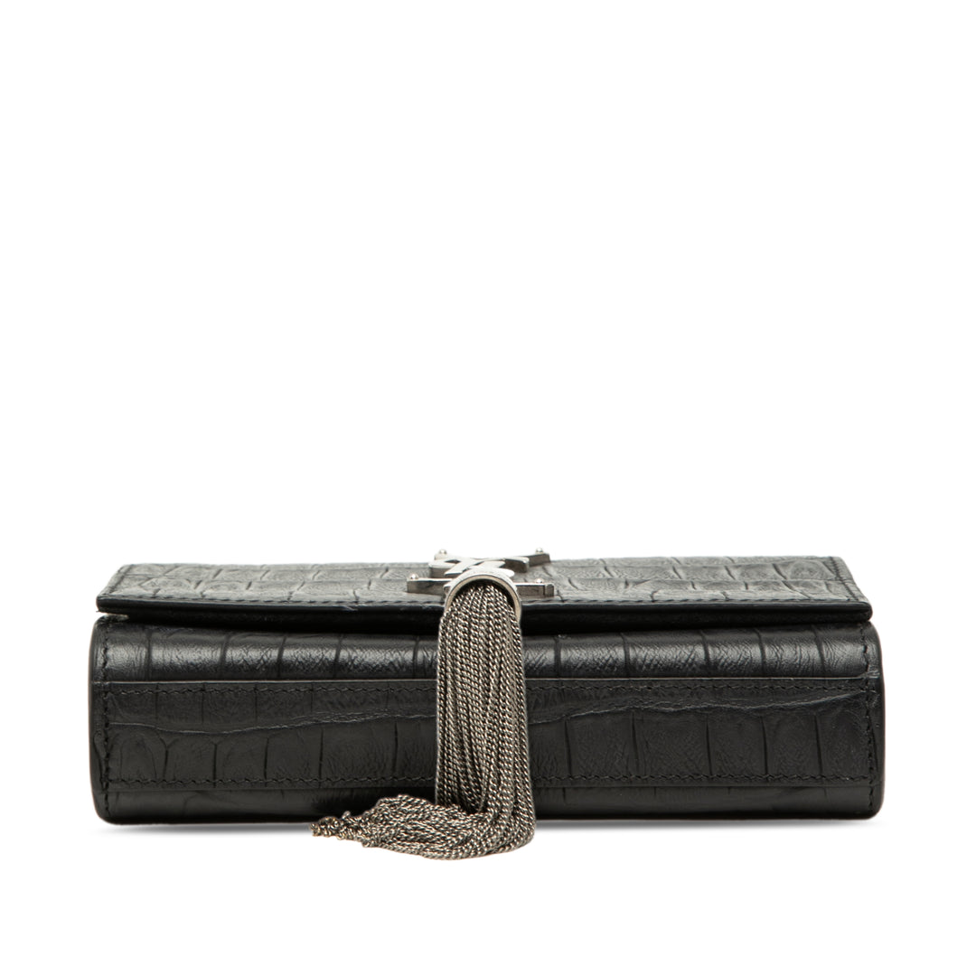 Saint Laurent Small Croc embossé Cuir Monogram Kate Pompon Sac porté croisé