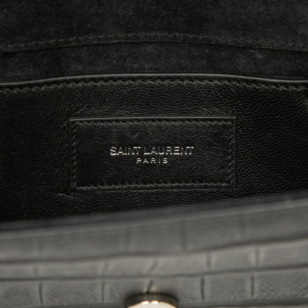 Saint Laurent Small Croc embossé Cuir Monogram Kate Pompon Sac porté croisé