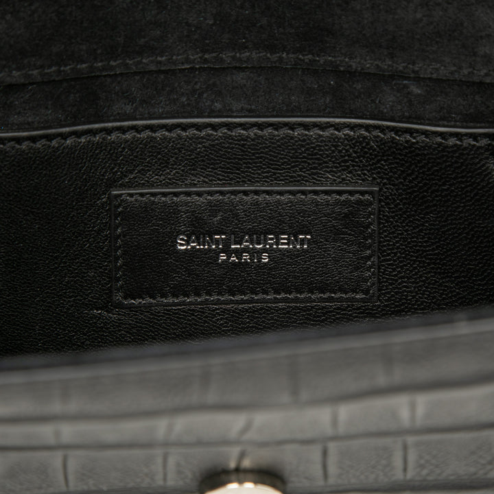 Saint Laurent Small Croc embossé Cuir Monogram Kate Pompon Sac porté croisé