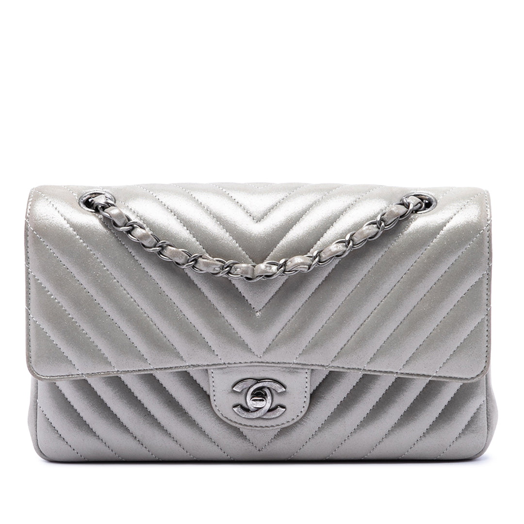 Chanel Medium Classic Chevron Iridescent Cuir d’agneau Double rabat