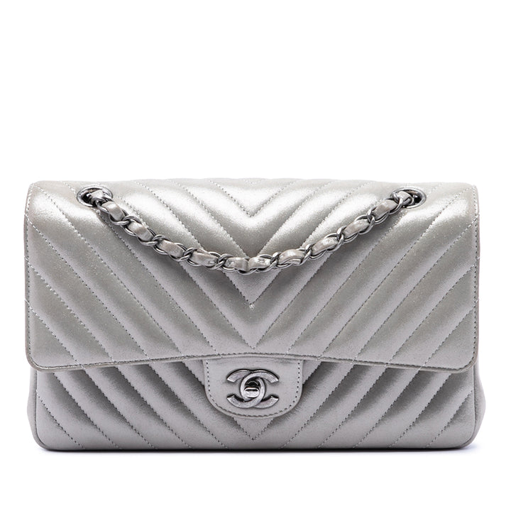 Chanel Medium Classic Chevron Iridescent Cuir d’agneau Double rabat
