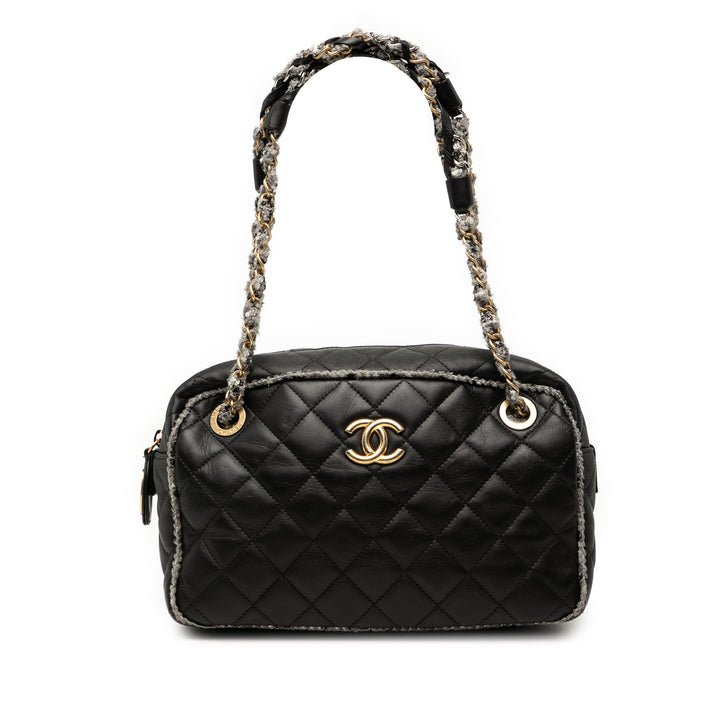 Chanel CC Quilted Cuir d’agneau Tweedy Bowler Bag Noir