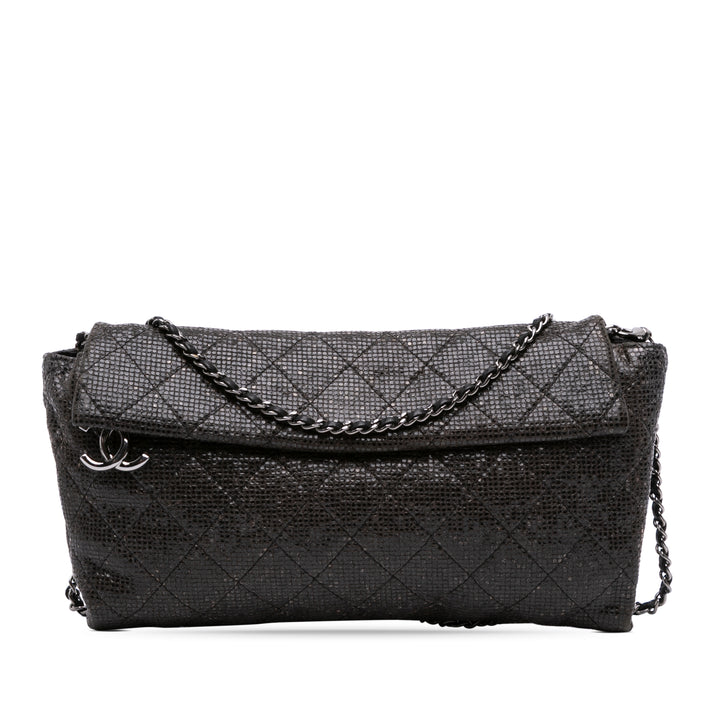 Chanel Matelassé Laminated Fabric Chain Evening Sac porté croisé