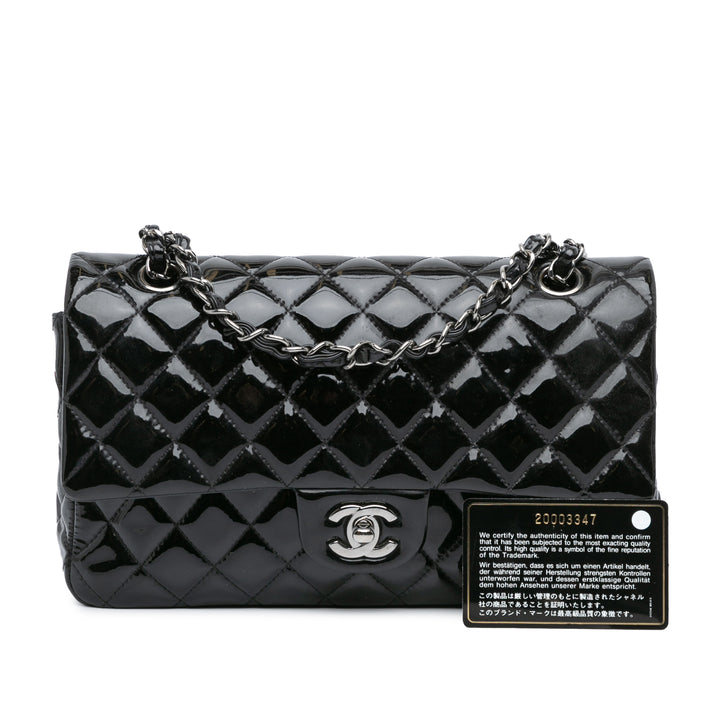 Medium Classic Patent Double Flap Black - Gaby Paris