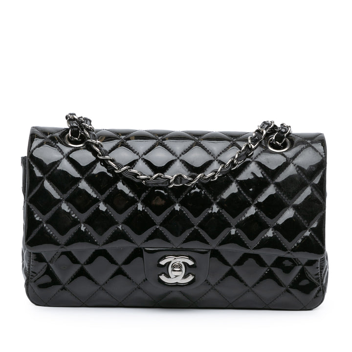 Medium Classic Patent Double Flap Black - Gaby Paris