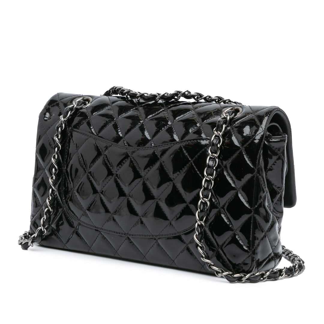 Medium Classic Patent Double Flap Black - Gaby Paris