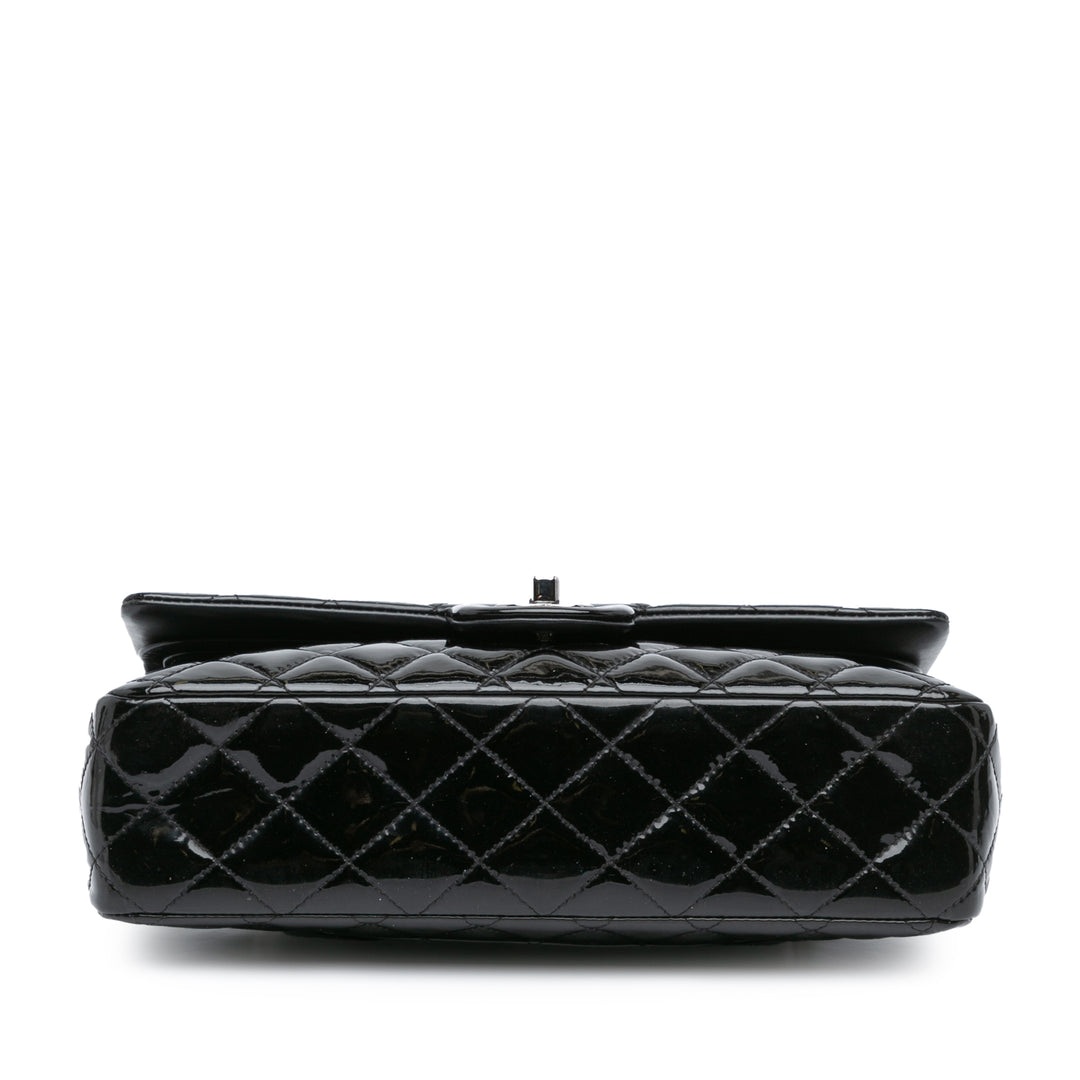 Medium Classic Patent Double Flap Black - Gaby Paris