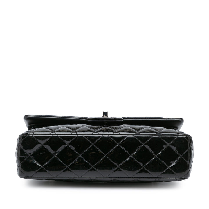 Medium Classic Patent Double Flap Black - Gaby Paris