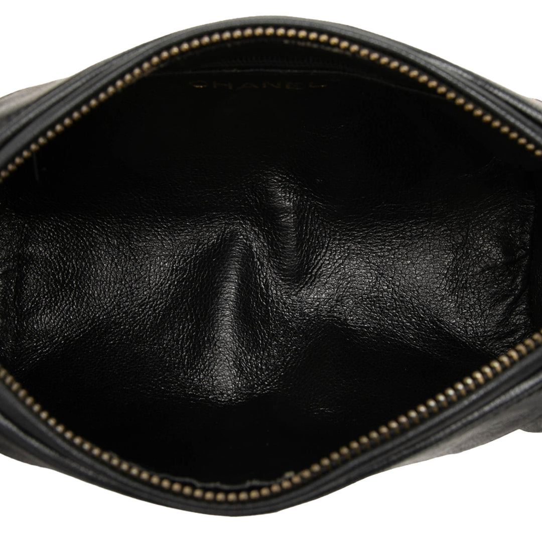 Matelassé Pompon Barrel Sac Cuir d'agneau Noir